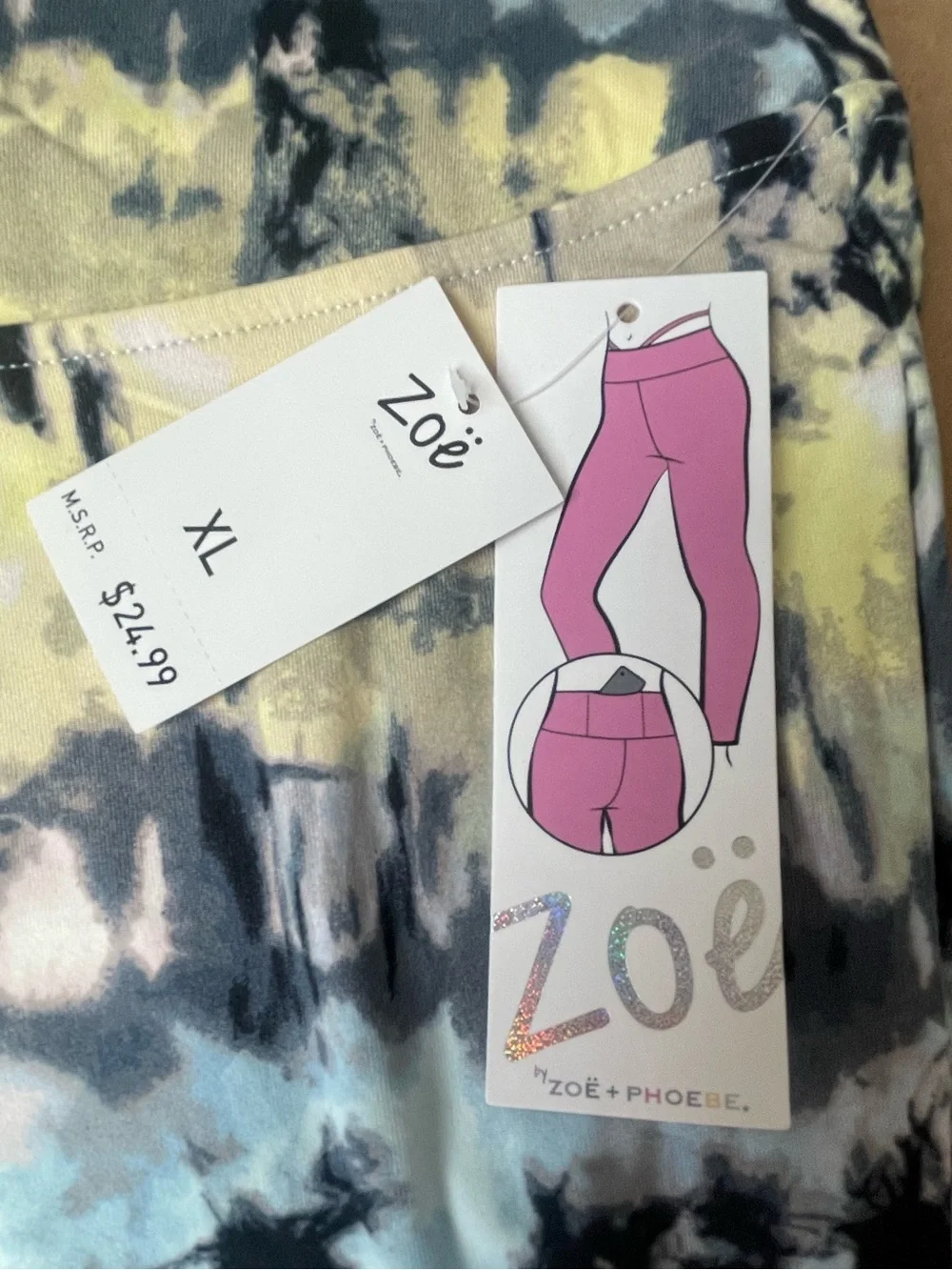 Abstract Tie Dye Leggings Blue Yellow Stretch Yoga Pants Zoe by Zoe & Phoebe Y2K